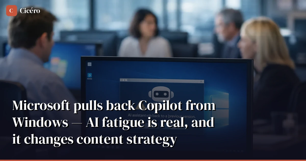 Windows 11 laptop with dimmed Microsoft Copilot integration — symbolizing AI bloat rollback