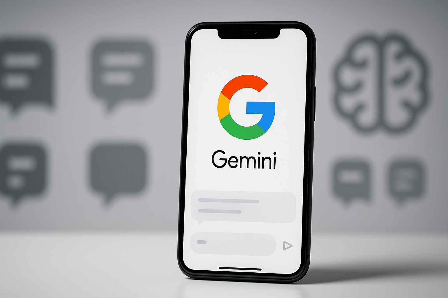 Smartphone affichant l'interface Google Gemini avec mémoire et historique