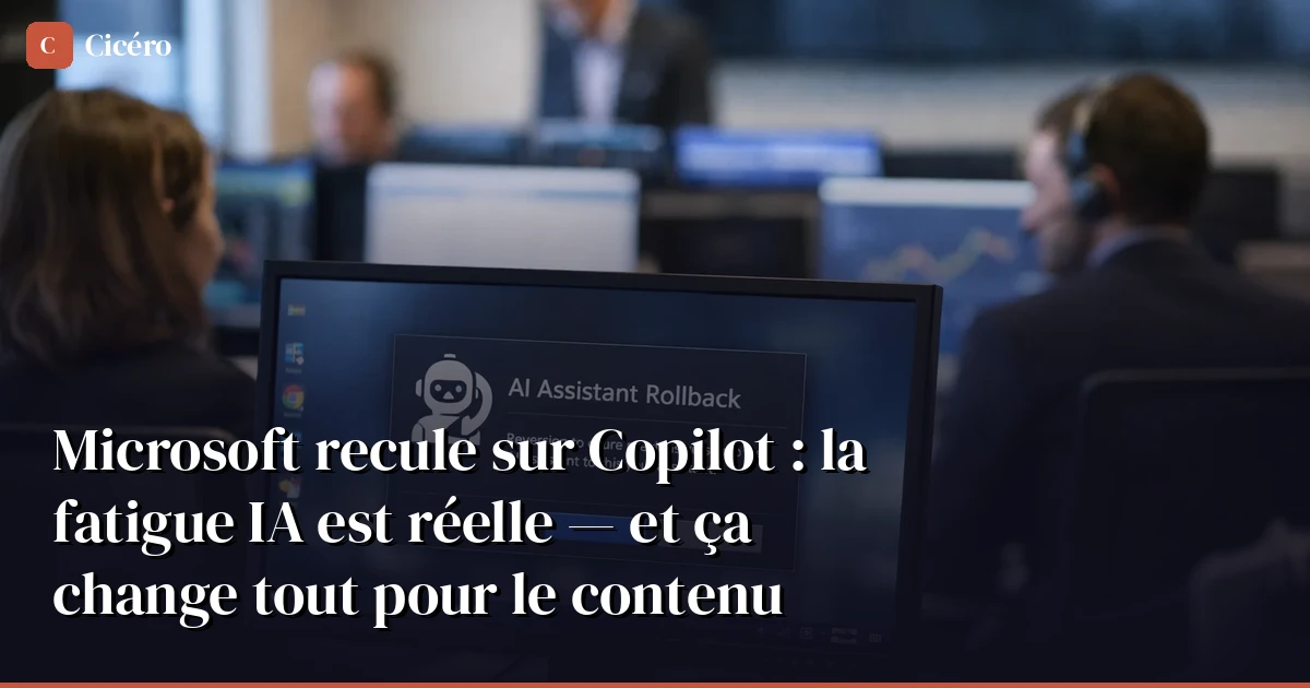 Microsoft Windows 11 avec l'icône Copilot réduite, symbolisant le recul des intégrations IA forcées