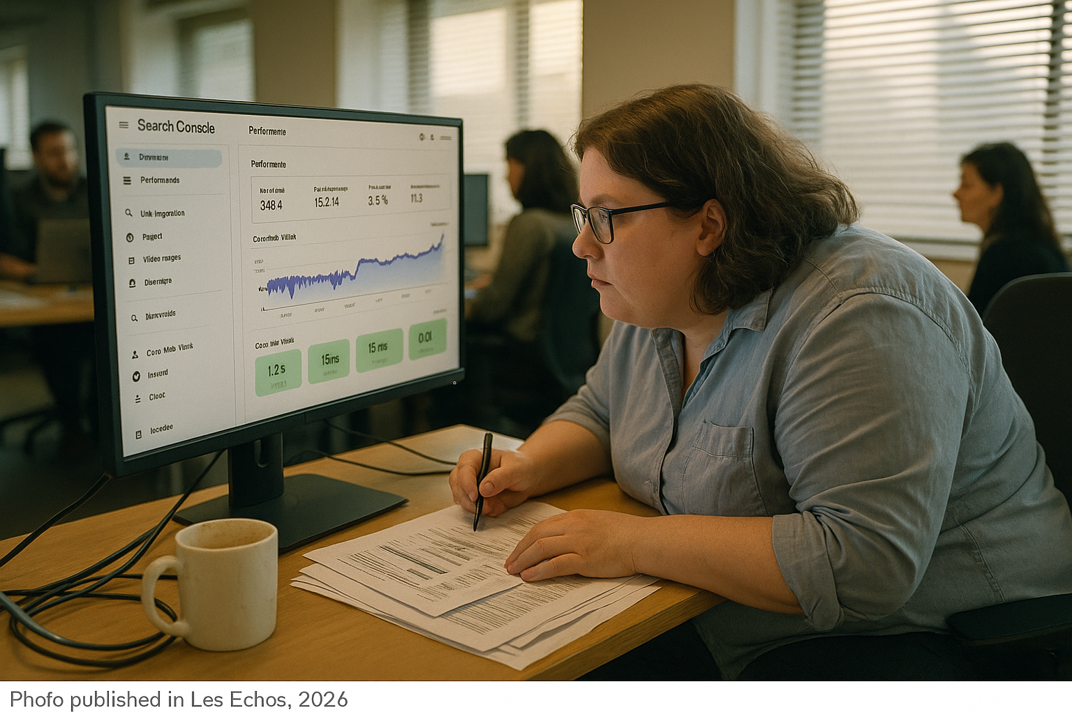 Développeuse analysant les Core Web Vitals d'un site dans Google Search Console